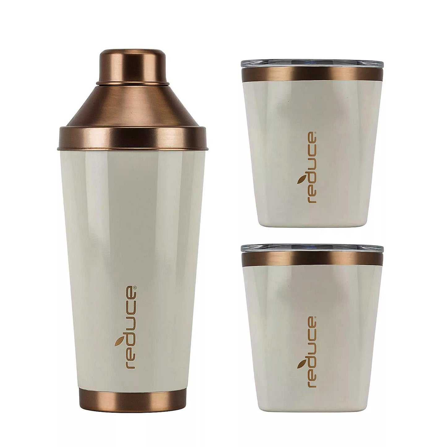 Wholesale Lot of Reduce 3 Pc Cocktail Shaker with Two 10-oz. Lowball Tumblers with Lids Stainless Steel Brand New