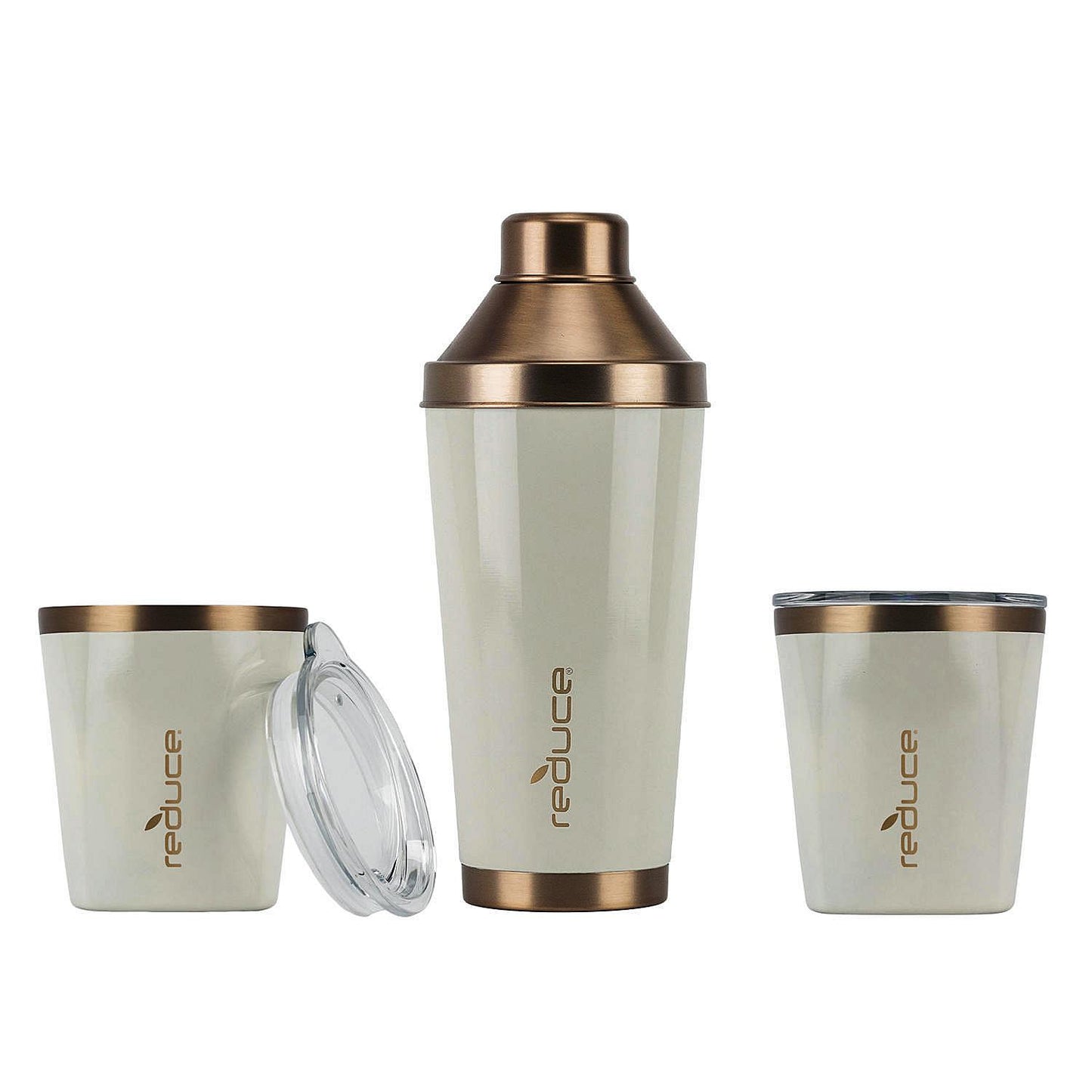 Wholesale Lot of Reduce 3 Pc Cocktail Shaker with Two 10-oz. Lowball Tumblers with Lids Stainless Steel Brand New